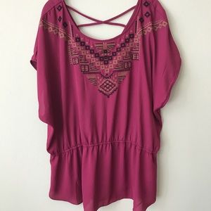 Plus size maroon top with detail criss cross back